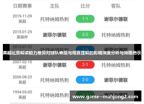 英超比赛解读能力差异对球队表现与观赛理解的影响深度分析与策略启示